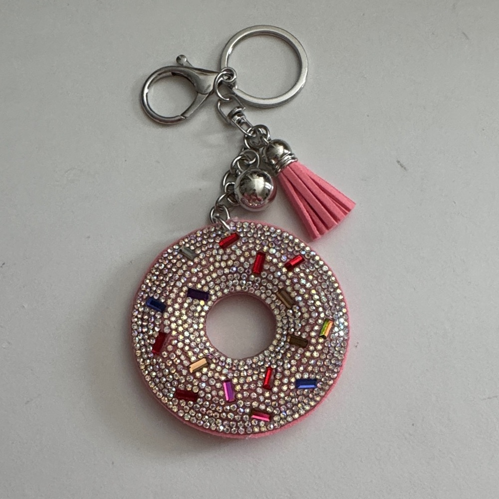 Pink Donut Keychain with Rhinestones